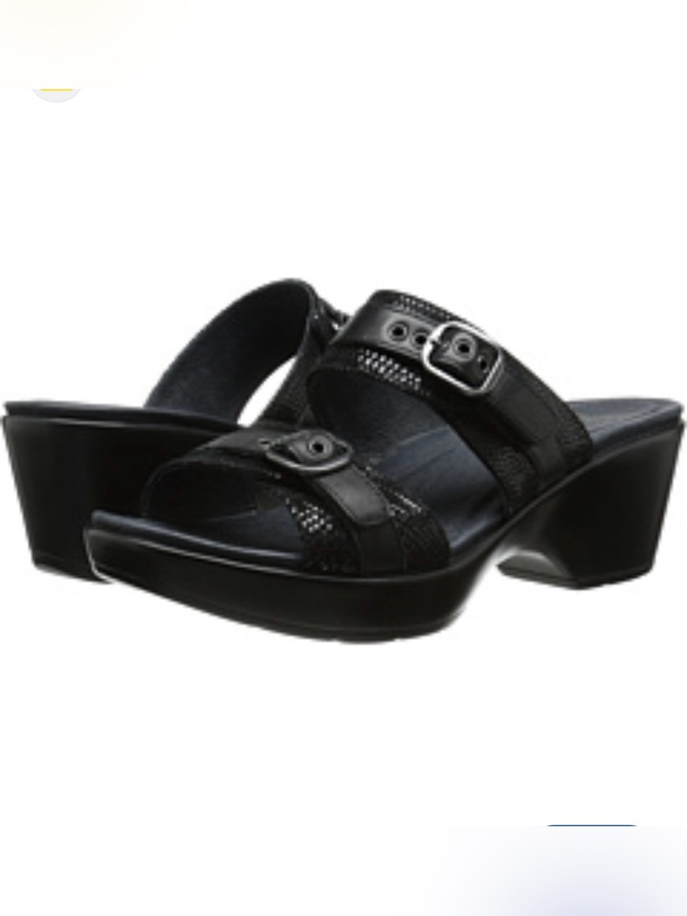 Dansko Jessie Black Leather Slip On Buckle Wedge Slide Mules Sz 38 (US 7.5-8)